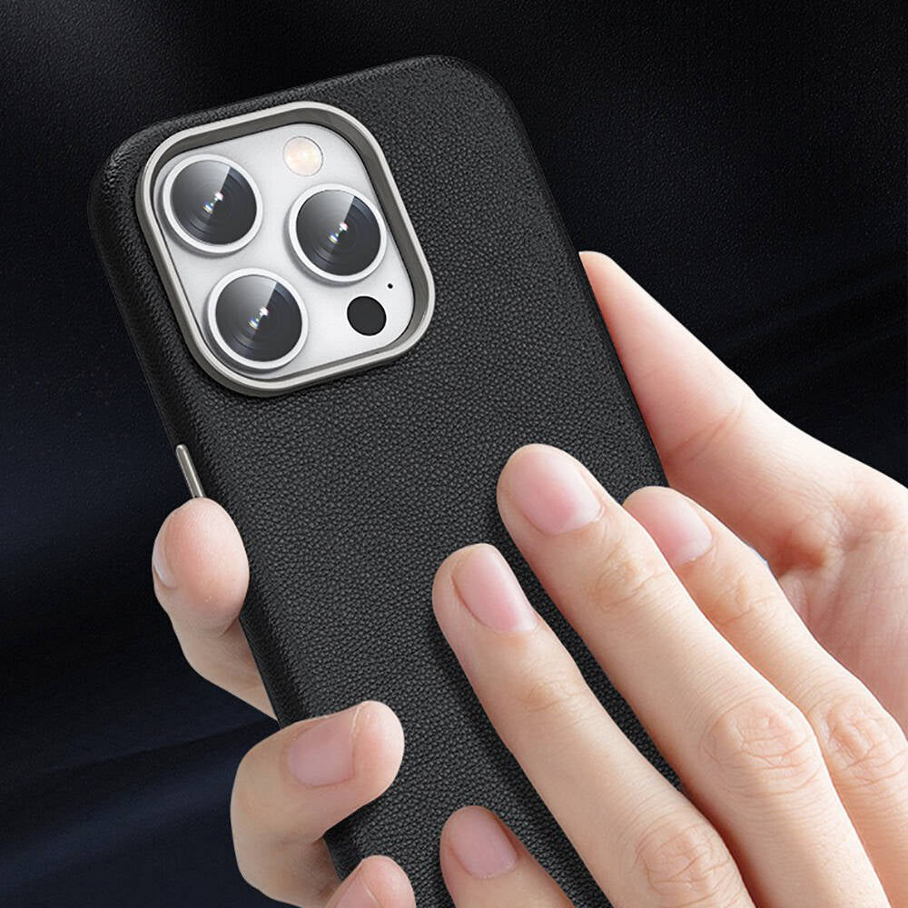 Apple iPhone 14 Pro Max Kılıf M-safe Şarj Özellikli PU Deri Zore Adora Kapak Siyah