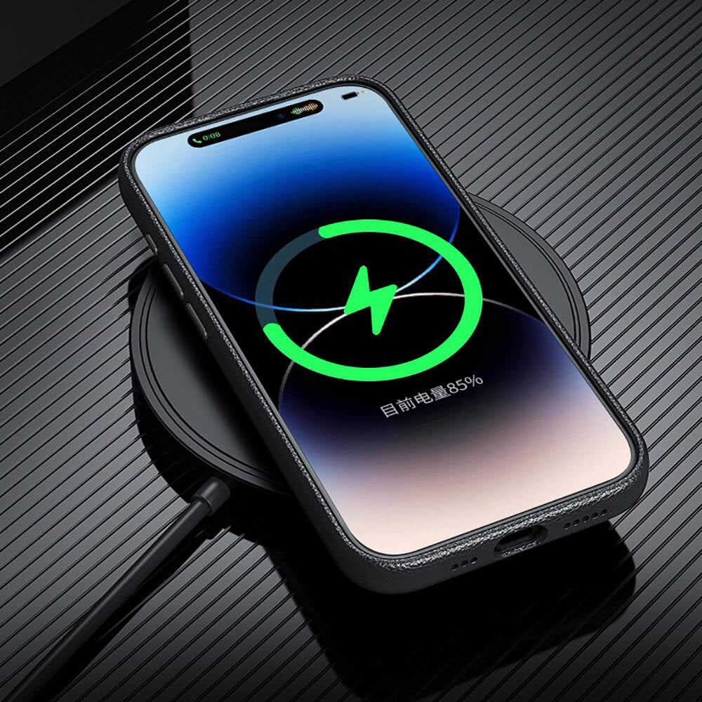 Apple iPhone 14 Pro Max Kılıf M-safe Şarj Özellikli PU Deri Zore Adora Kapak Koyu Gri