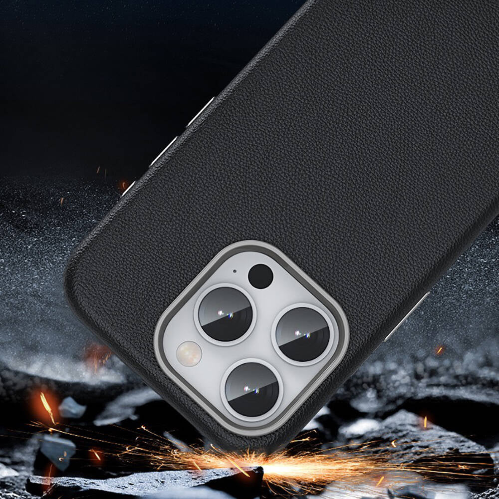 Apple iPhone 14 Pro Max Kılıf M-safe Şarj Özellikli PU Deri Zore Adora Kapak Koyu Gri
