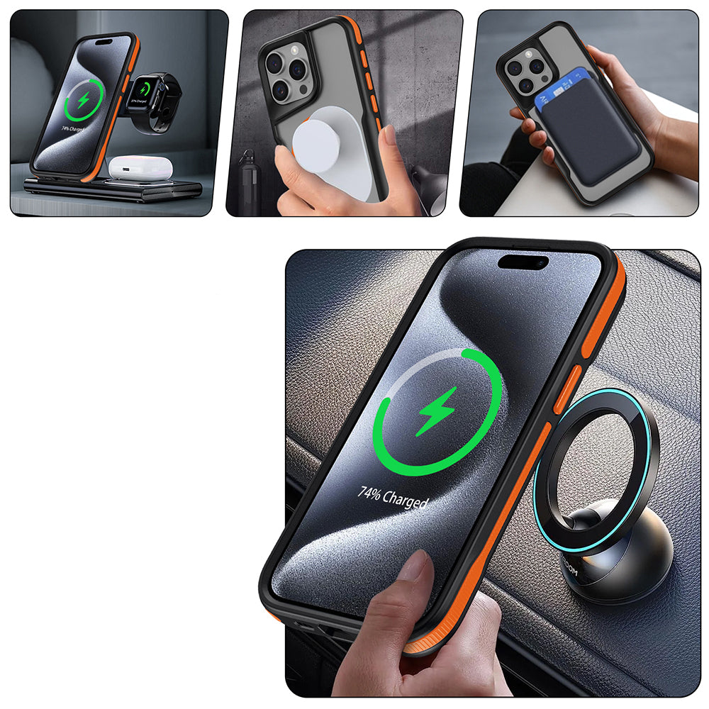 Apple iPhone 14 Pro Max Kılıf M-safe Şarj Özellikli Renkli Kenar Airbag Şeritli Zore Lamer Kapak Titanyum-Gold