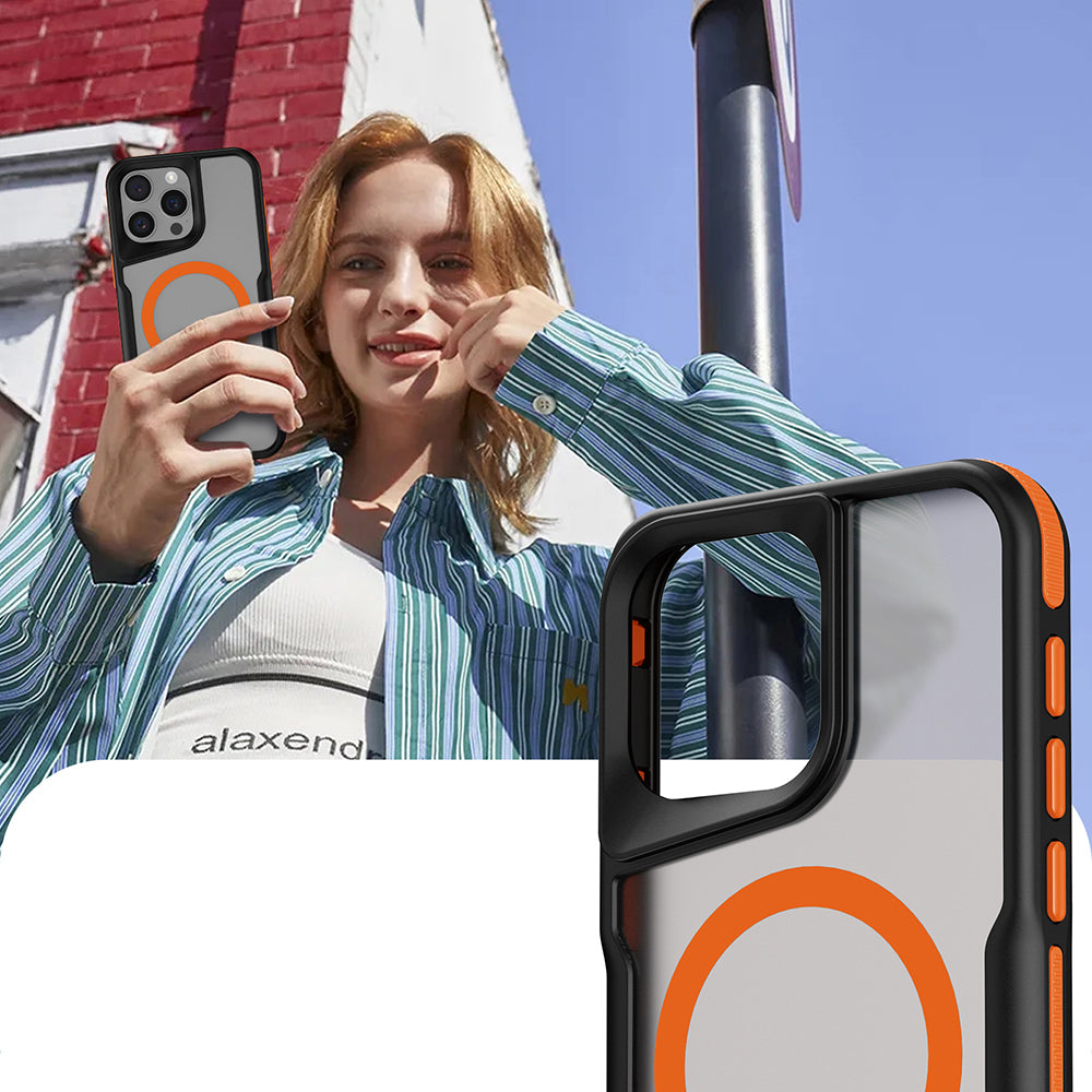 Apple iPhone 14 Pro Max Kılıf M-safe Şarj Özellikli Renkli Kenar Airbag Şeritli Zore Lamer Kapak Siyah