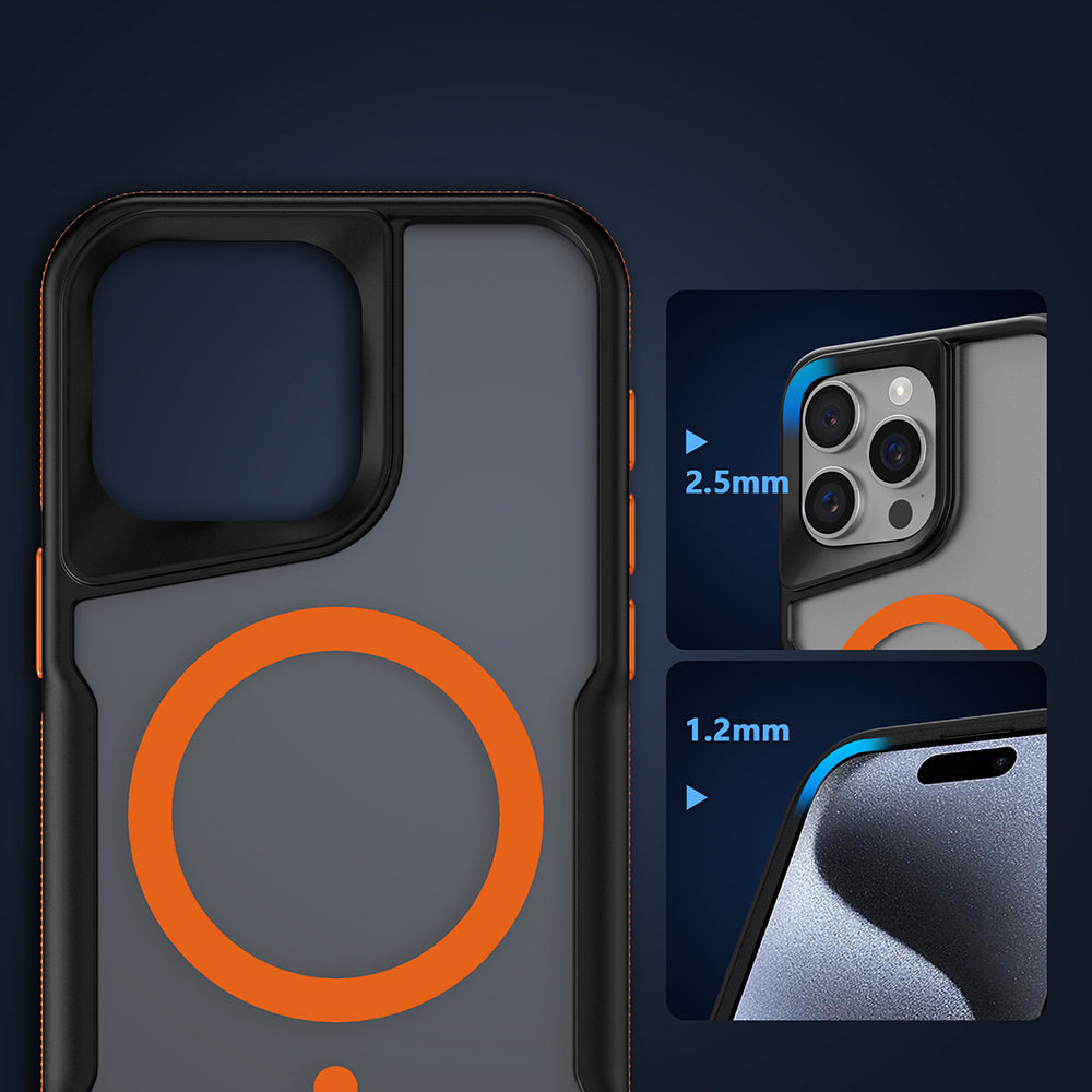 Apple iPhone 14 Pro Max Kılıf M-safe Şarj Özellikli Renkli Kenar Airbag Şeritli Zore Lamer Kapak Siyah