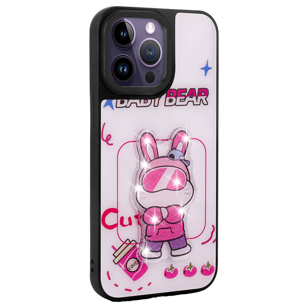 Apple iPhone 14 Pro Max Kılıf Parlayan Kabartmalı İkonik Figürlü Zore Amas Silikon Kapak Beyaz