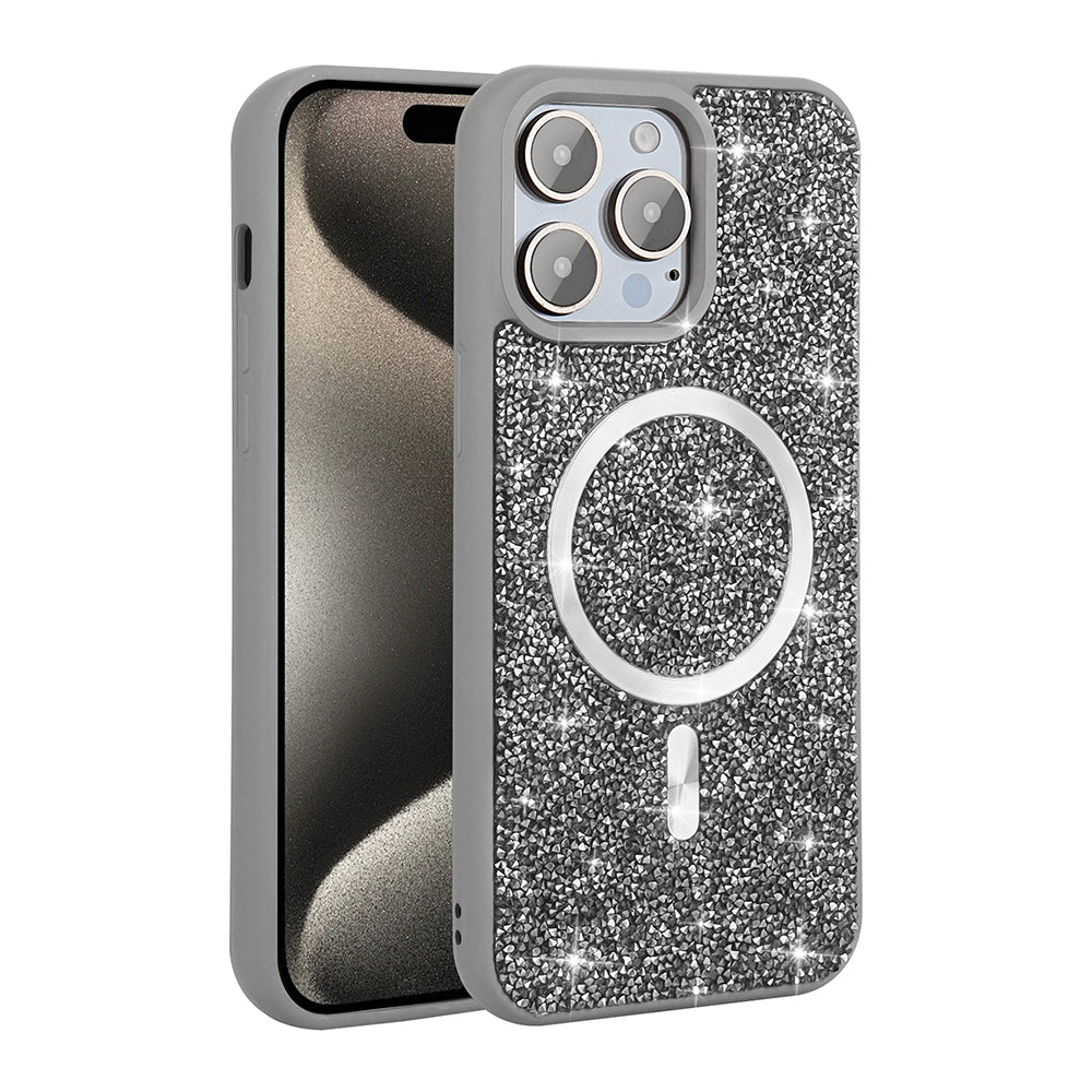 Apple iPhone 14 Pro Max Kılıf Pırlanta Tasarımlı M-safe Şarj Özellikli Zore Mozaik Silikon Kapak Desert Titanyum