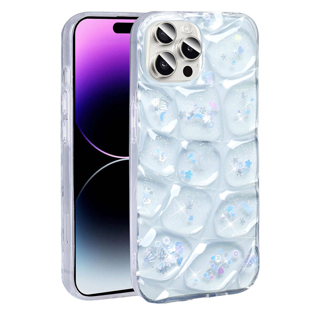 Apple iPhone 14 Pro Max Kılıf Simli 3D Desenli Zore Hacar Kapak Pembe-Mavi