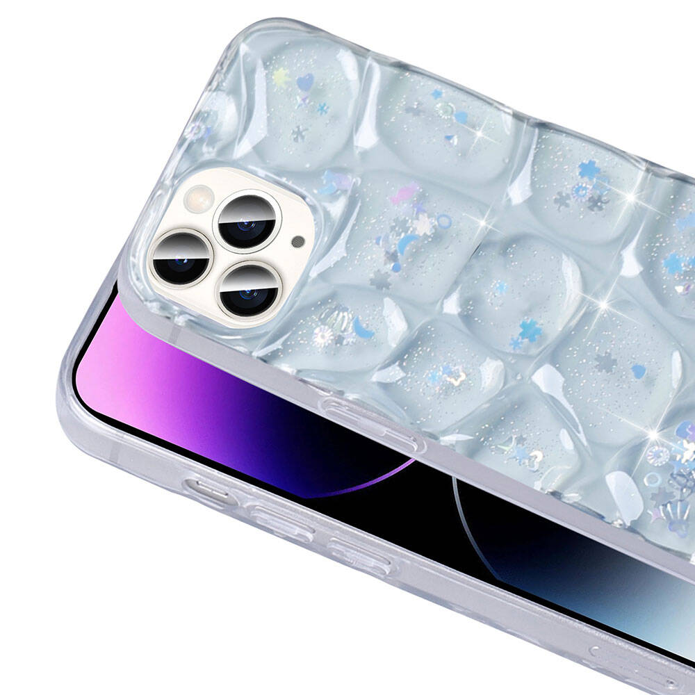 Apple iPhone 14 Pro Max Kılıf Simli 3D Desenli Zore Hacar Kapak Beyaz