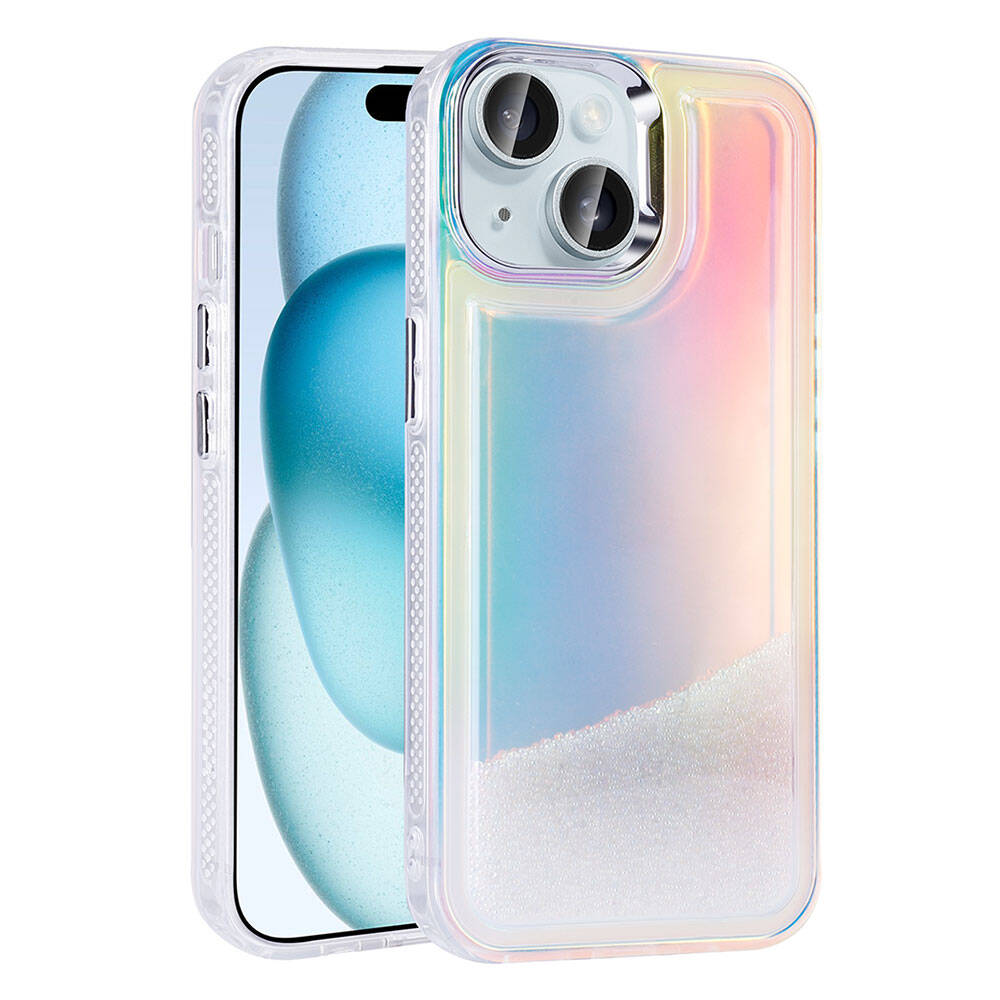 Apple iPhone 15 Kılıf Airbagli Renkli Arka Yüzey Boncuk Tasarımlı Zore Kumul Kapak Mor