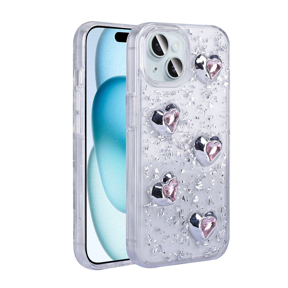 Apple iPhone 15 Kılıf Airbagli Simli Arka Yüzey Zore Işıltı Silikon Kapak Lila