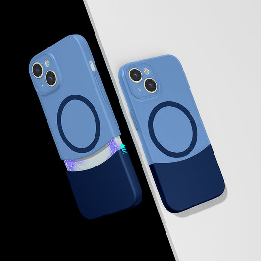 Apple iPhone 15 Kılıf M-Safe Şarj Özellikli Mıknatıslı Zore Duble Kapak Lacivert