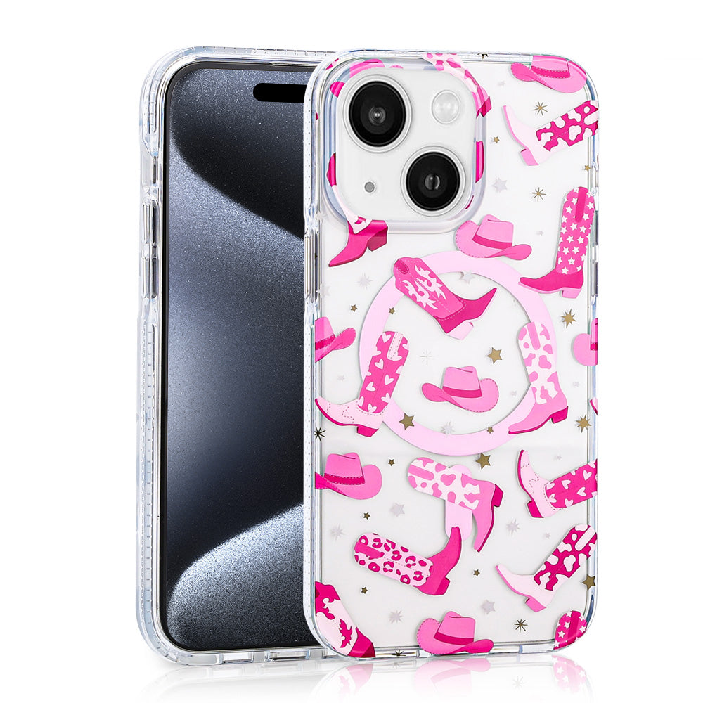 Apple iPhone 15 Kılıf M-safe Şarj Özellikli Zore Stilo Kapak Pembe-Mavi