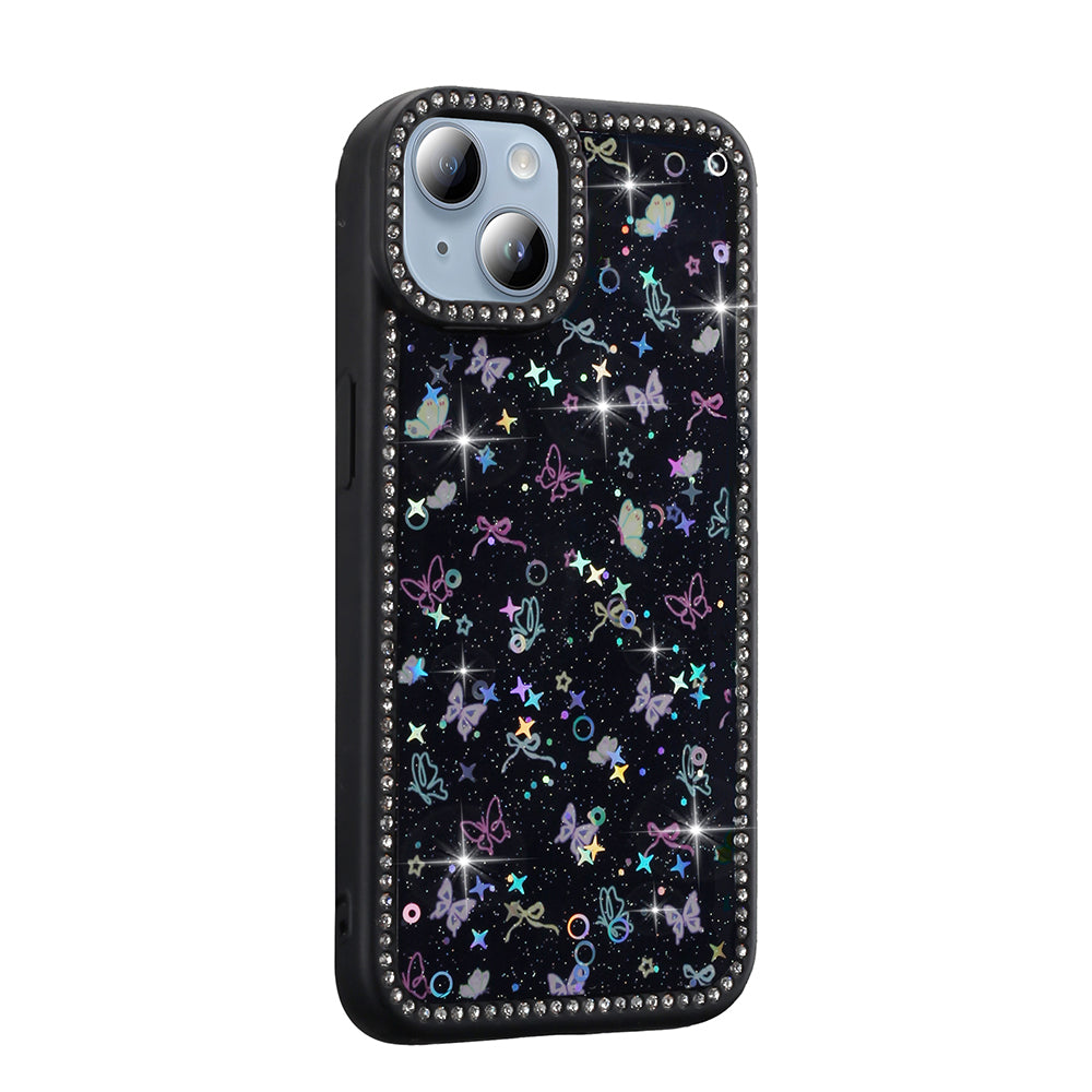 Apple iPhone 15 Kılıf Taşlı ve Simli Tasarım Zore Azra Kapak Pembe