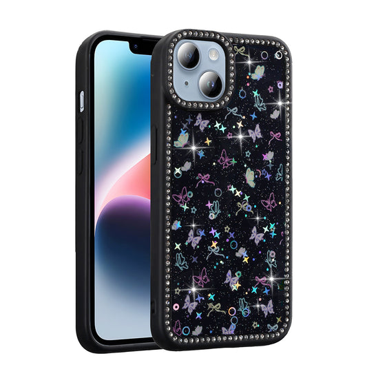 Apple iPhone 15 Kılıf Taşlı ve Simli Tasarım Zore Azra Kapak Siyah