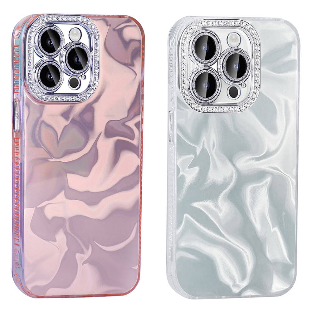 Apple iPhone 15 Pro Kılıf Airbagli Parlak Taş Detay Tasarımlı Zore Esila Kapak Pembe