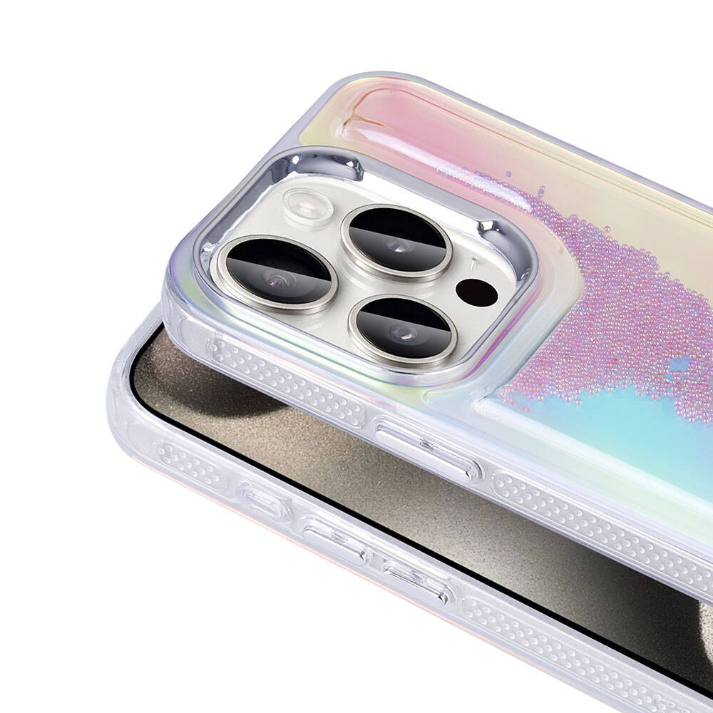 Apple iPhone 15 Pro Kılıf Airbagli Renkli Arka Yüzey Boncuk Tasarımlı Zore Kumul Kapak Mor