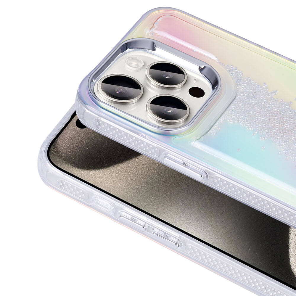 Apple iPhone 15 Pro Kılıf Airbagli Renkli Arka Yüzey Boncuk Tasarımlı Zore Kumul Kapak Mor