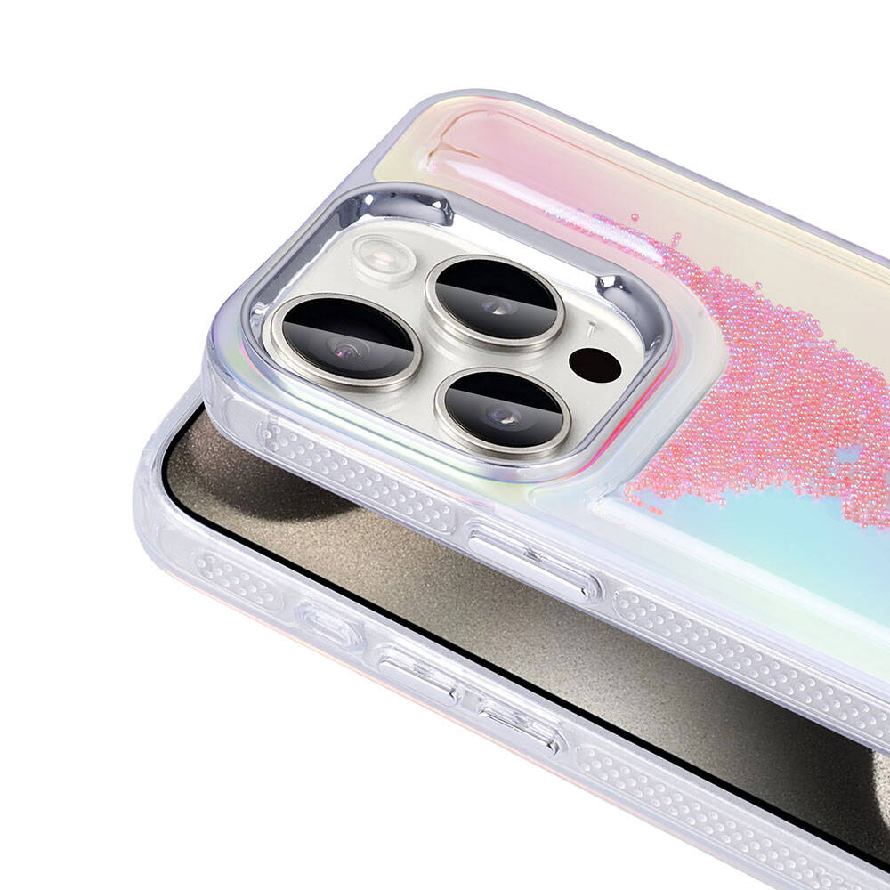 Apple iPhone 15 Pro Kılıf Airbagli Renkli Arka Yüzey Boncuk Tasarımlı Zore Kumul Kapak Mor