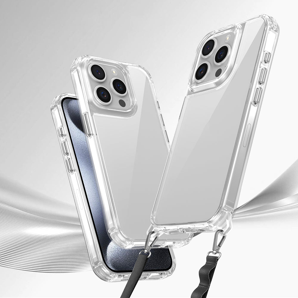 Apple iPhone 15 Pro Kılıf Airbagli Takılabilir Askı Aparatlı Zore Snap Silikon Kapak Şeffaf