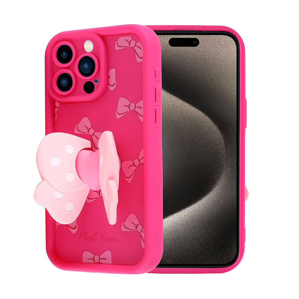 Apple iPhone 15 Pro Kılıf Kamera Korumalı Figür Tasarımlı Zore Kapya Kapak Pembe Açık
