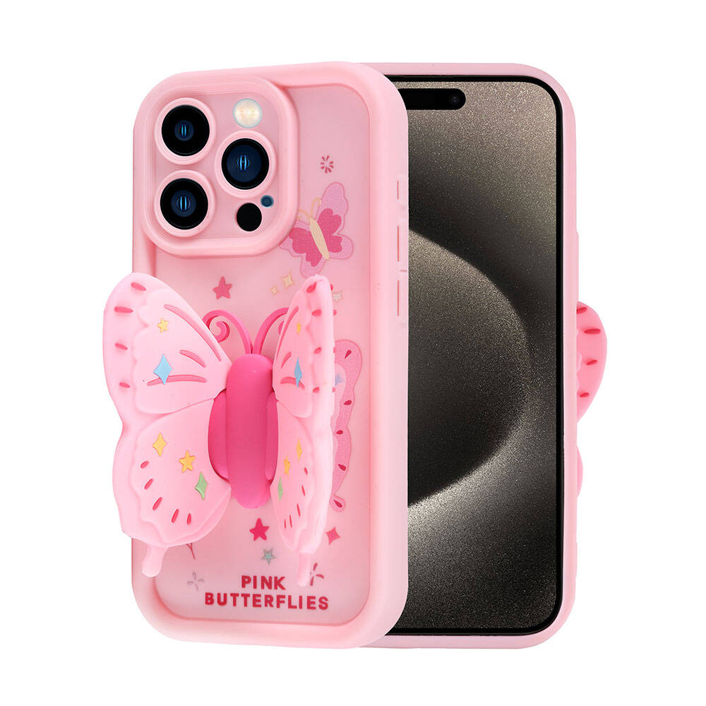 Apple iPhone 15 Pro Kılıf Kamera Korumalı Figür Tasarımlı Zore Kapya Kapak Pembe Koyu