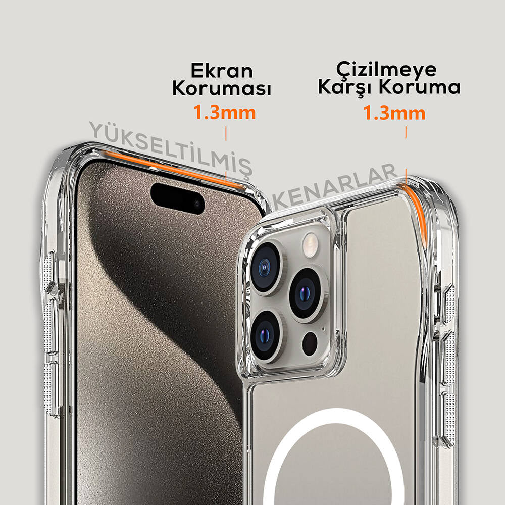 Apple iPhone 15 Pro Kılıf M-safe Şarj Özellikli Airbagli Şeffaf Zore İncek Kapak Şeffaf