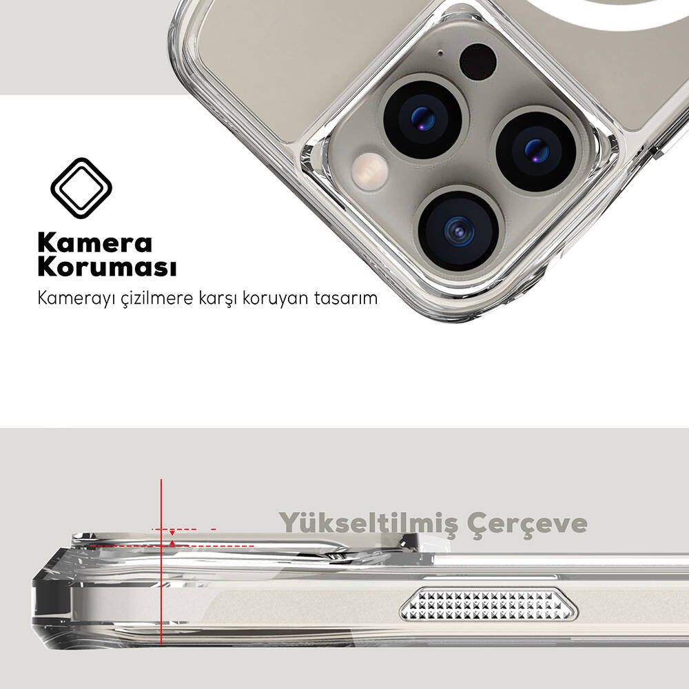 Apple iPhone 15 Pro Kılıf M-safe Şarj Özellikli Airbagli Şeffaf Zore İncek Kapak Şeffaf