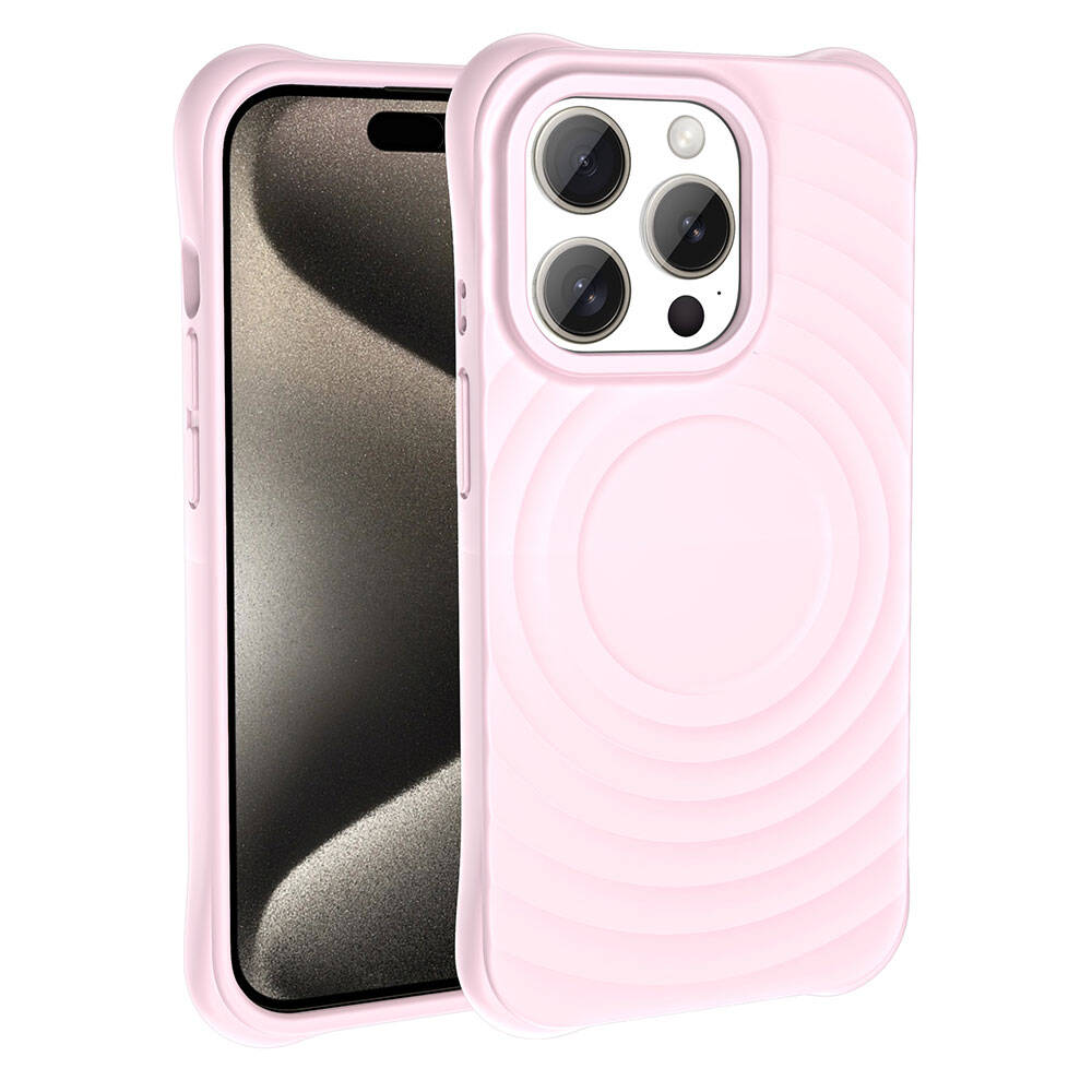 Apple iPhone 15 Pro M-safe Şarj Özellikli Airbagli Mat Görünümlü Zore Hepi Kapak Pembe Açık