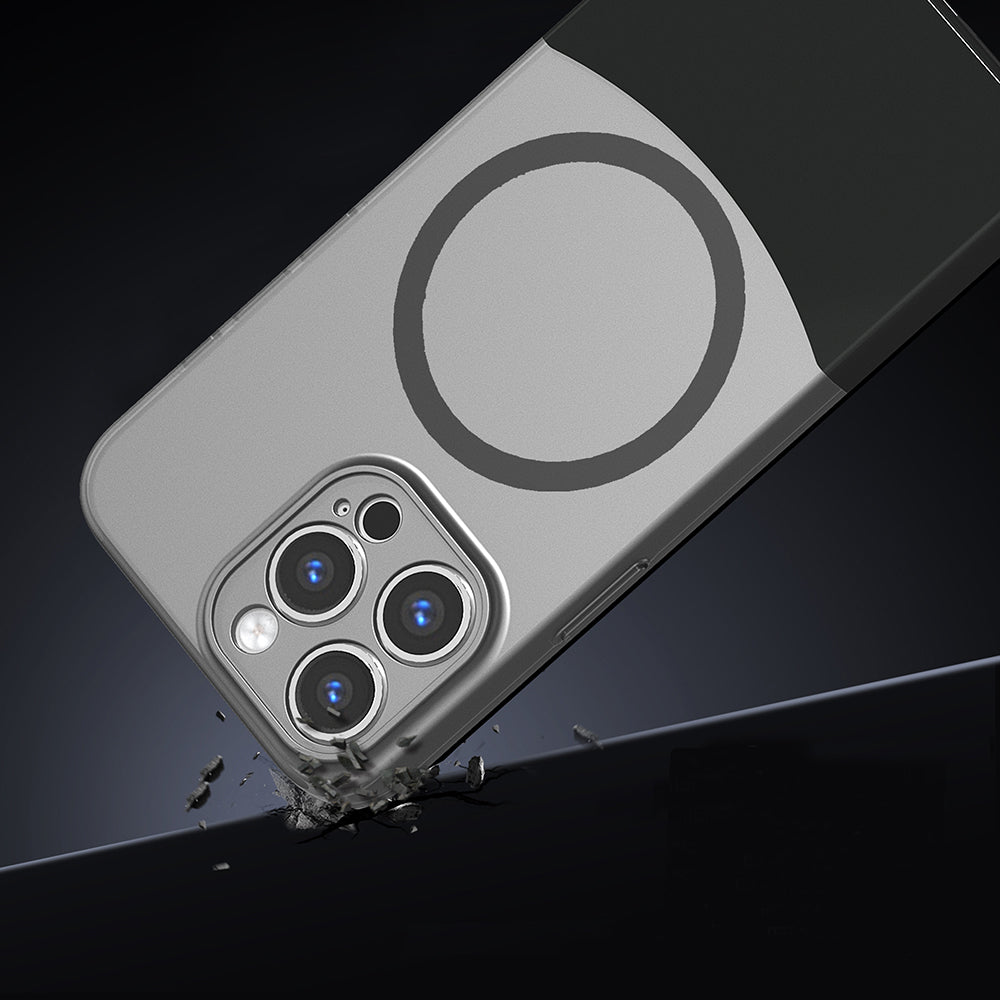 Apple iPhone 15 Pro Max Kılıf M-Safe Şarj Özellikli Mıknatıslı Zore Duble Kapak Gri