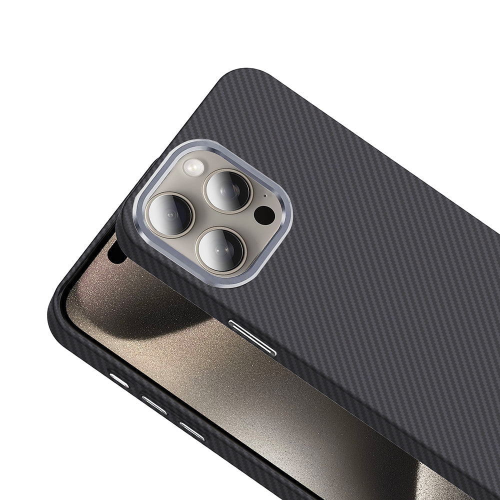Apple iPhone 15 Pro Max Kılıf M-safe Şarj Özellikli Karbon Fiber Görünümlü Zore Gros Kapak Siyah-Lacivert