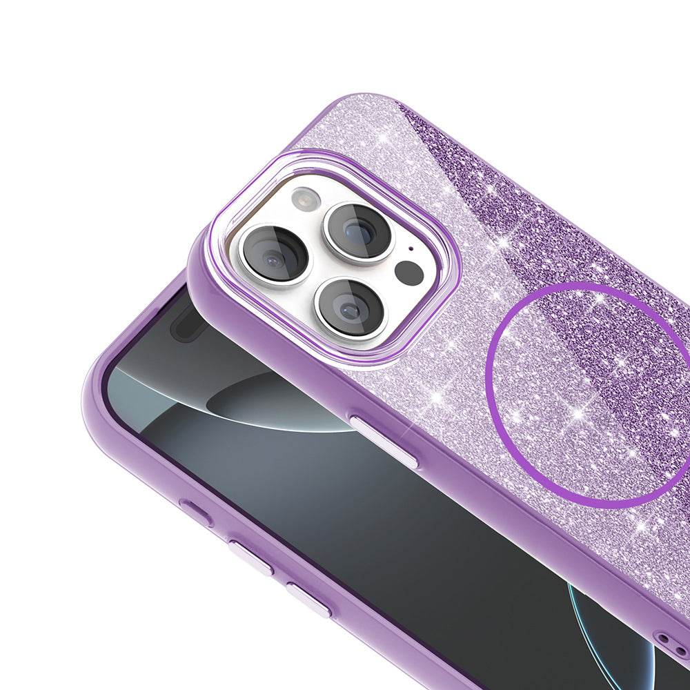 Apple iPhone 15 Pro Max Kılıf M-safe Şarj Özellikli Parlayan Simli Zore Okso Kapak Siyah