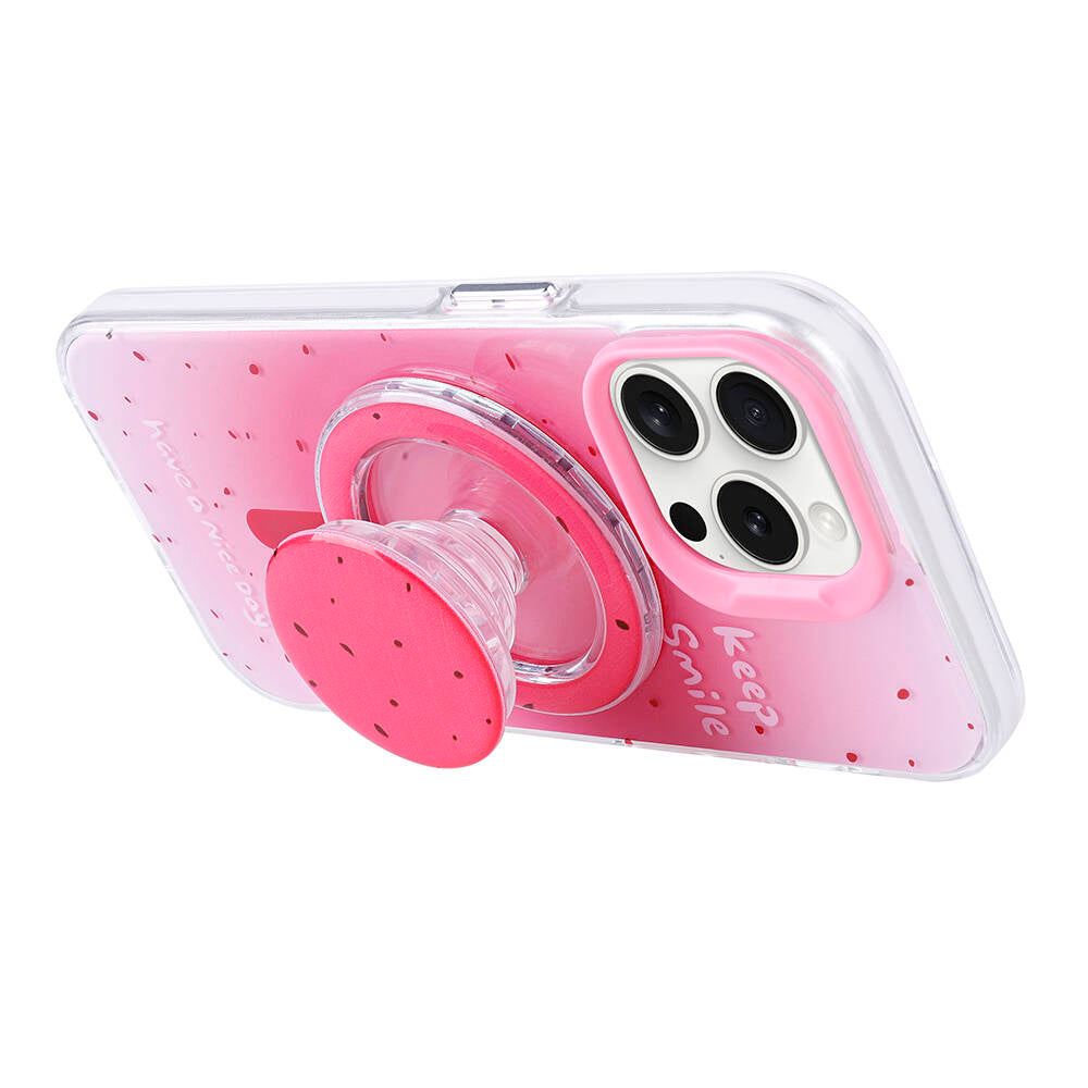 Apple iPhone 15 Pro Max Kılıf M-safe Şarj Özellikli Tak-Çıkar Pop Soketli Zore Tiktok Kapak Pembe Koyu