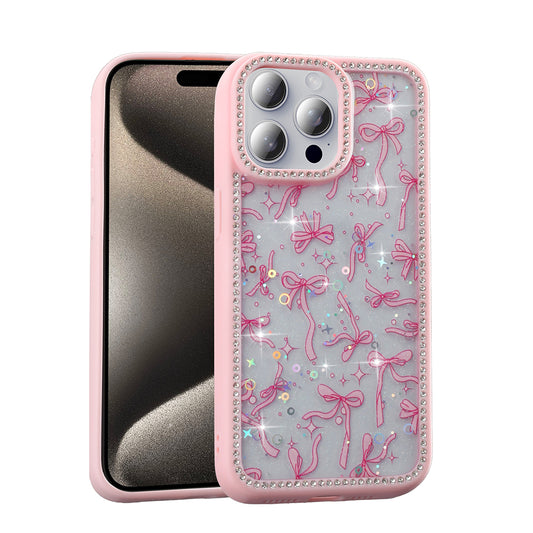 Apple iPhone 15 Pro Max Kılıf Taşlı ve Simli Tasarım Zore Azra Kapak Pembe