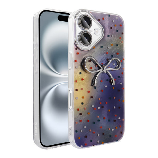 Apple iPhone 16 Kılıf Kamera Korumalı Figürlü Zore Ponti Silikon Kapak Lila