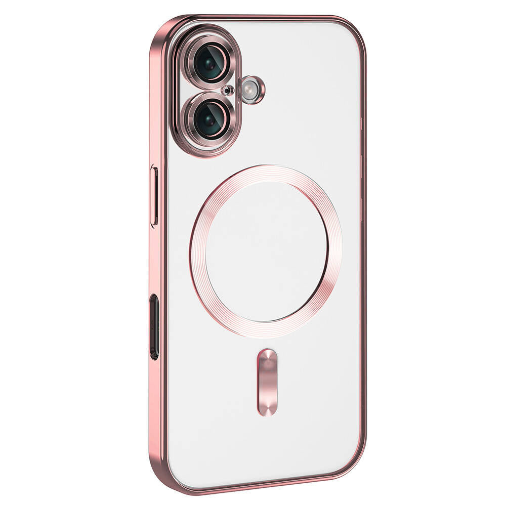 Apple iPhone 16 Kılıf Kamera Korumalı M-safe Wireless Şarj Özellikli Zore Demre Kapak Rose Gold