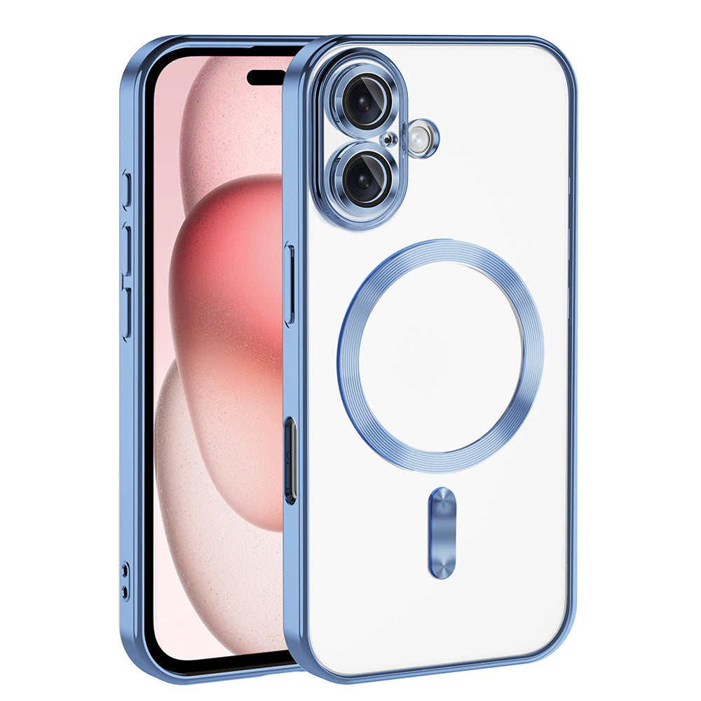 Apple iPhone 16 Kılıf Kamera Korumalı M-safe Wireless Şarj Özellikli Zore Demre Kapak Sierra Mavi