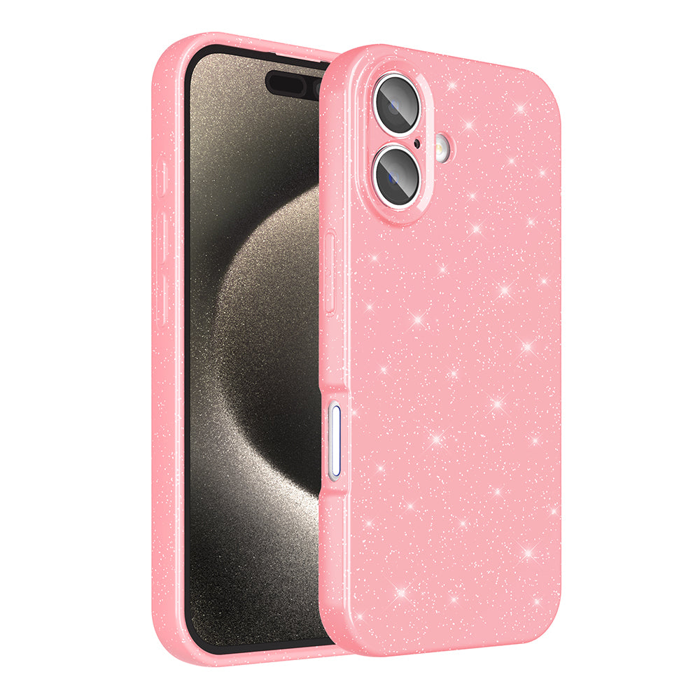 Apple iPhone 16 Kılıf Kamera Korumalı Simli Lüks Zore Koton Kapak Açık Pembe