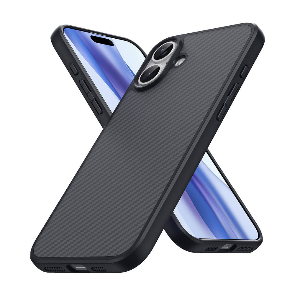 Apple iPhone 16 Kılıf M-safe Şarj Özellikli Karbon Fiber Tasarımlı Zore Elnino Kapak Siyah