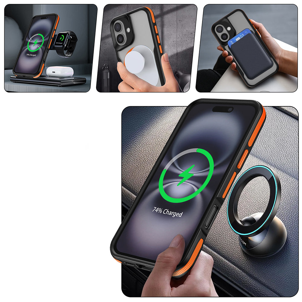 Apple iPhone 16 Kılıf M-safe Şarj Özellikli Renkli Kenar Airbag Şeritli Zore Lamer Kapak Titanyum-Gold