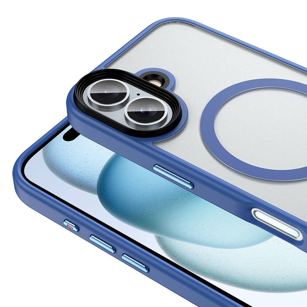 Apple iPhone 16 Kılıf Mat Arka Yüzey Wireless Şarj Özellikli Zore Flet M-safe Kapak Mavi