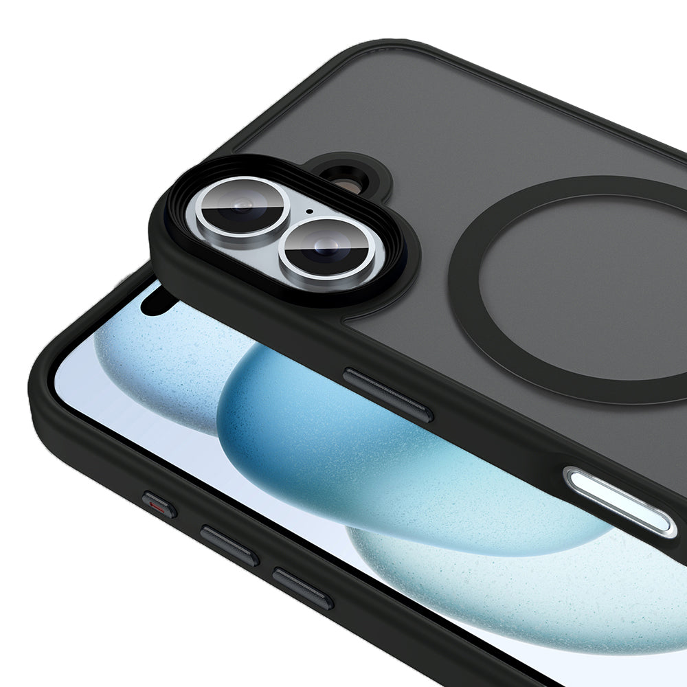 Apple iPhone 16 Kılıf Mat Arka Yüzey Wireless Şarj Özellikli Zore Flet M-safe Kapak Mavi