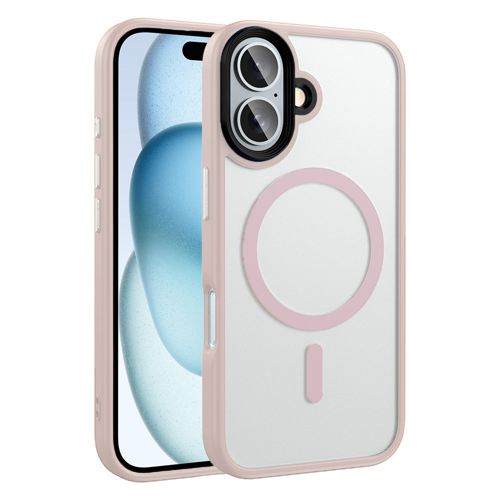 Apple iPhone 16 Kılıf Mat Arka Yüzey Wireless Şarj Özellikli Zore Flet M-safe Kapak Rose Gold