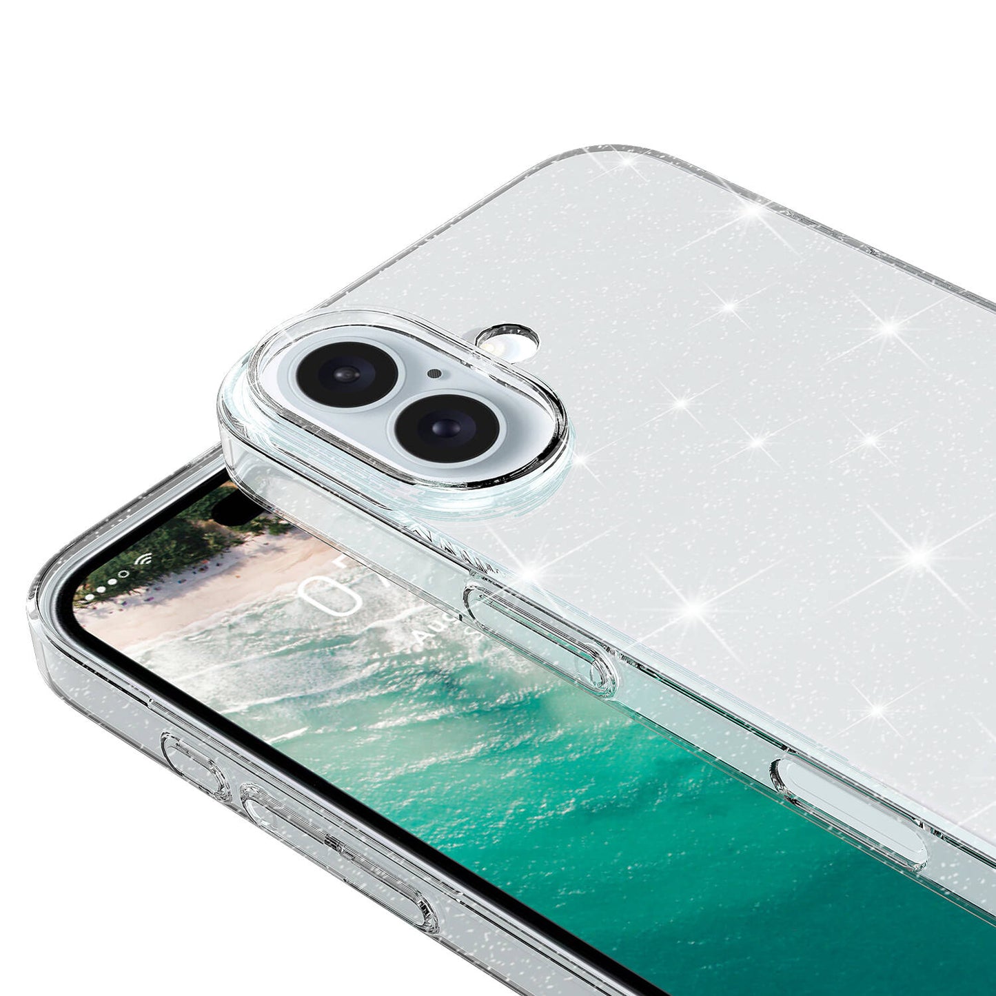 Apple iPhone 16 Kılıf Parlayan Simli Şeffaf Zore Redos Kapak Şeffaf