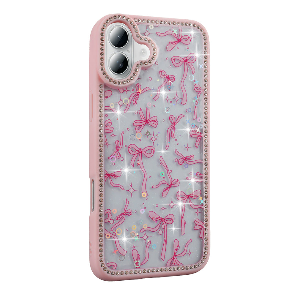 Apple iPhone 16 Kılıf Taşlı ve Simli Tasarım Zore Azra Kapak Pembe