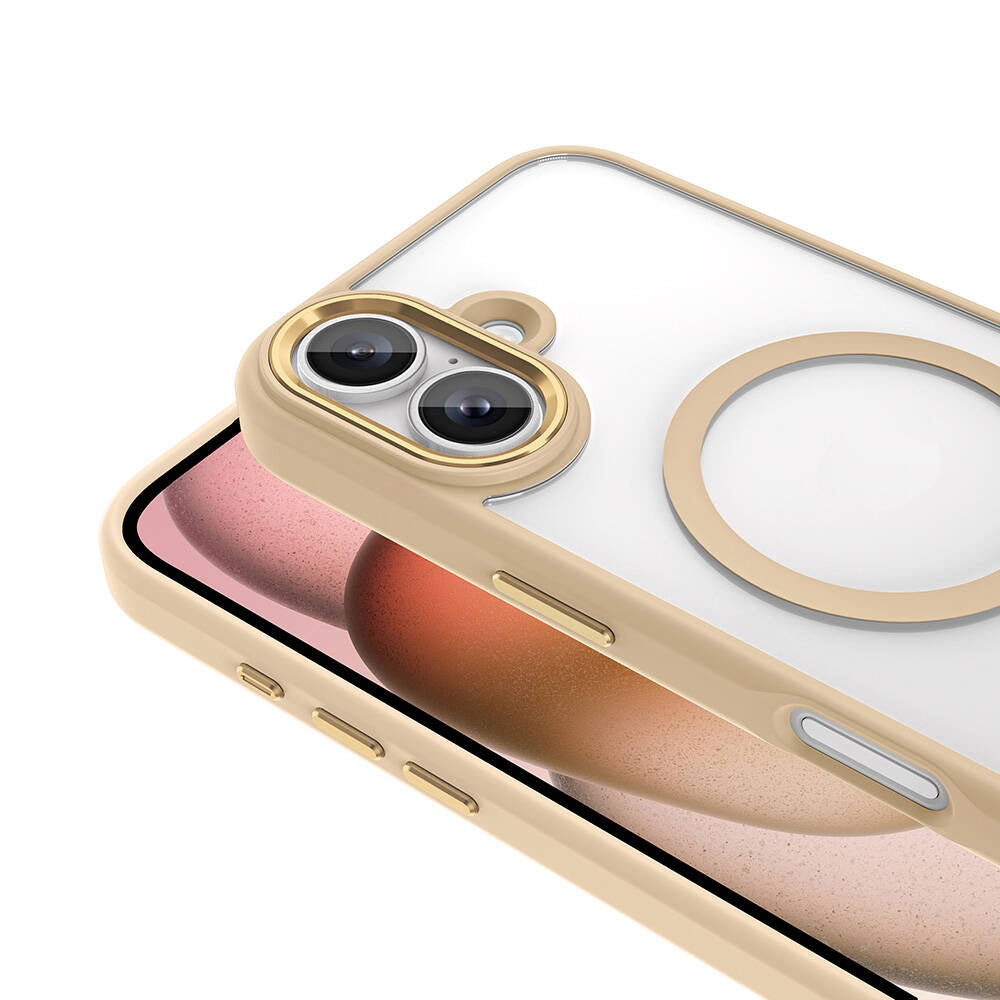 Apple iPhone 16 Kılıf Wireless Şarj Özellikli Zore Krom M-safe Silikon Kapak Gold