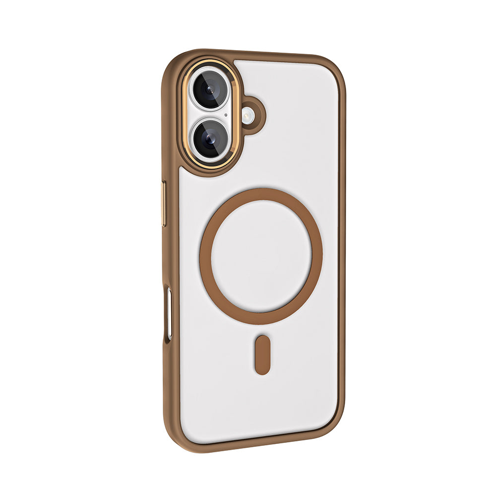 Apple iPhone 16 Kılıf Wireless Şarj Özellikli Zore Krom M-safe Silikon Kapak Gold