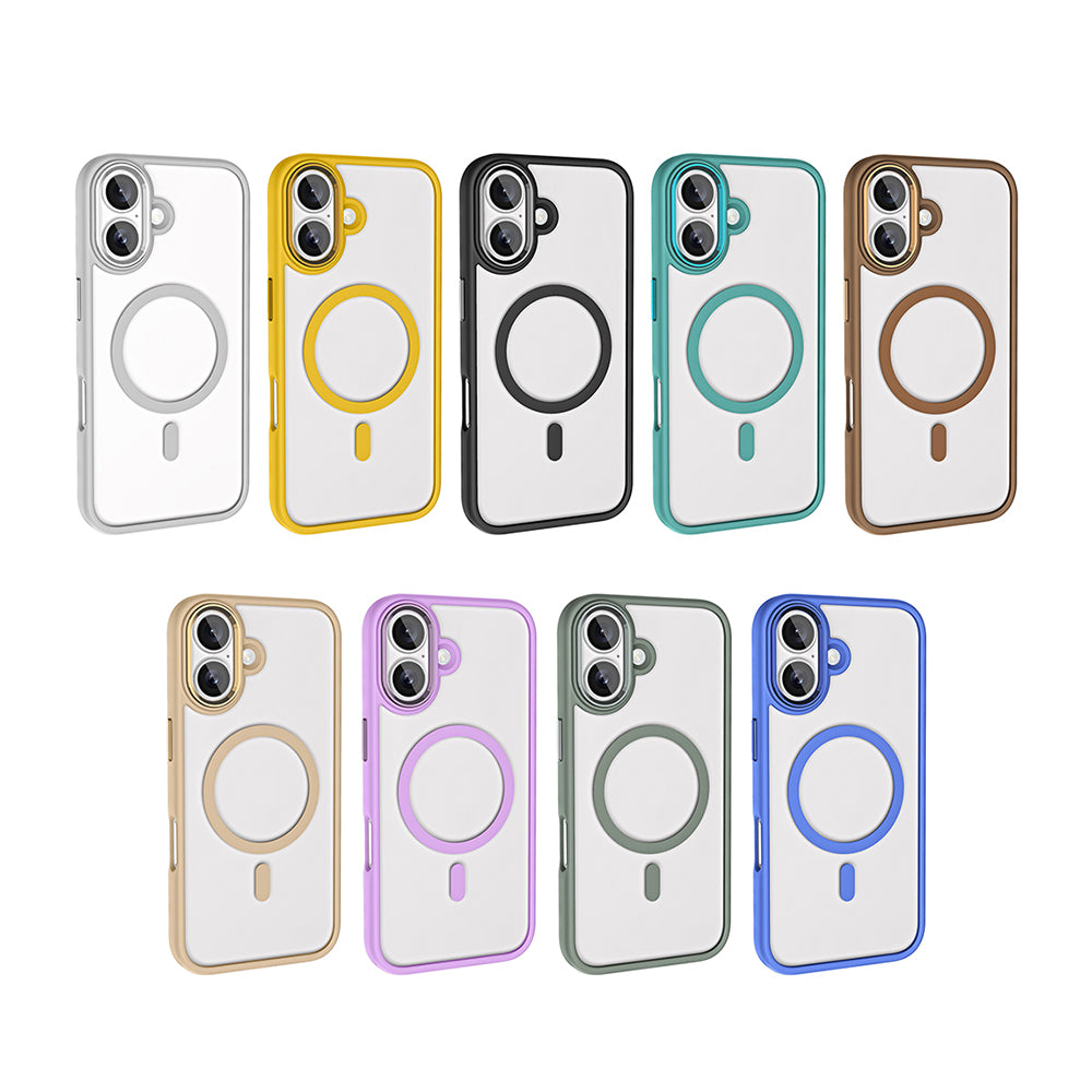 Apple iPhone 16 Kılıf Wireless Şarj Özellikli Zore Krom M-safe Silikon Kapak Sarı