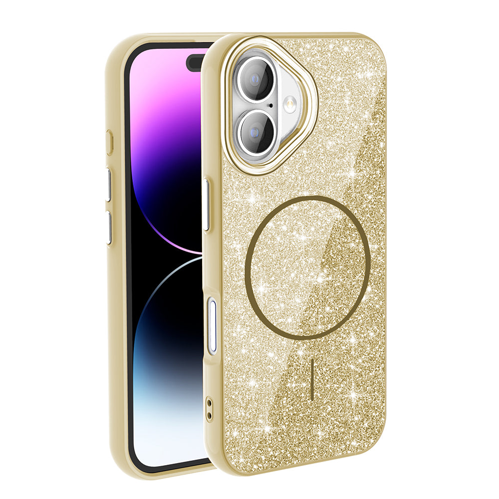 Apple iPhone 16 Plus Kılıf M-safe Şarj Özellikli Parlayan Simli Zore Okso Kapak Derin Mor