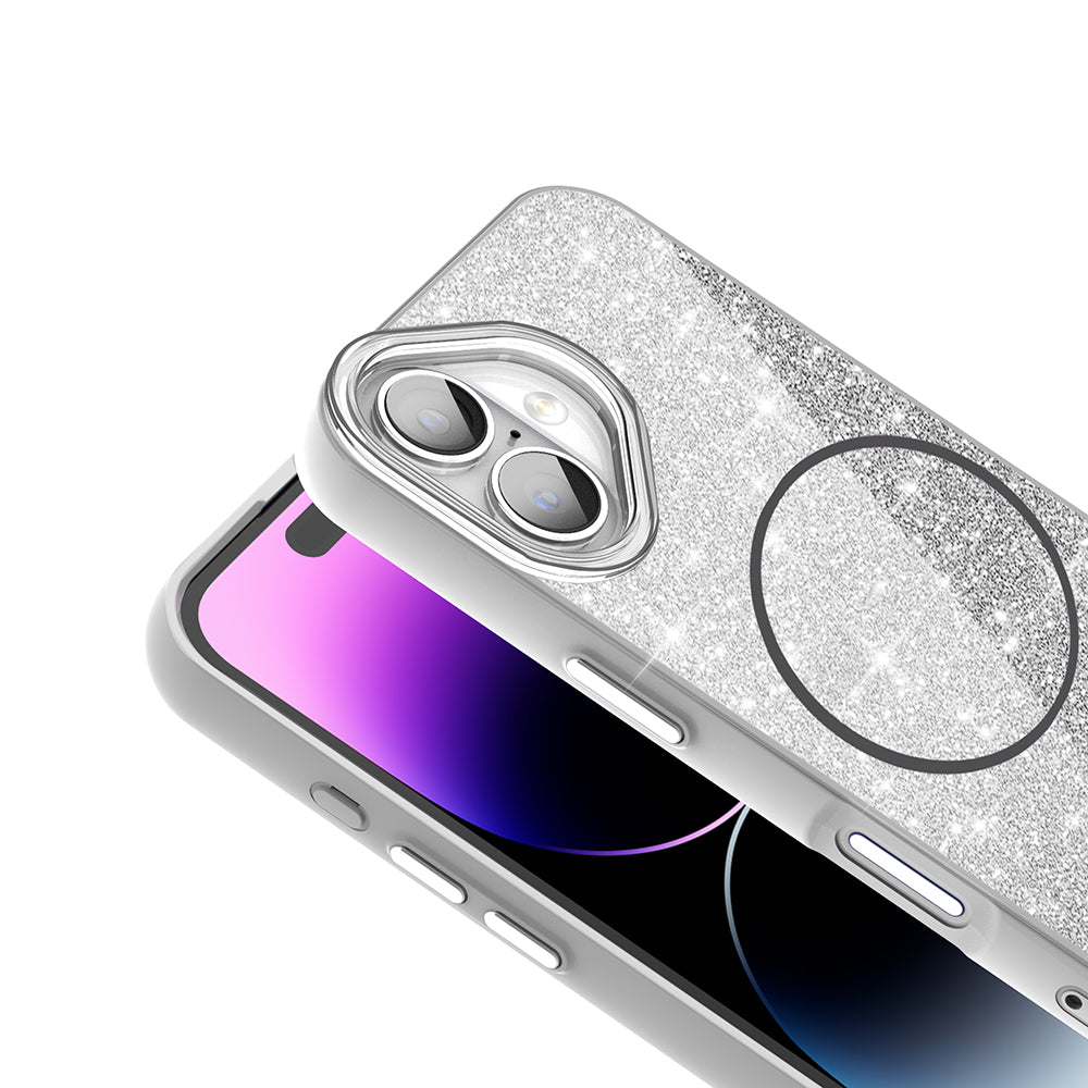 Apple iPhone 16 Plus Kılıf M-safe Şarj Özellikli Parlayan Simli Zore Okso Kapak Siyah