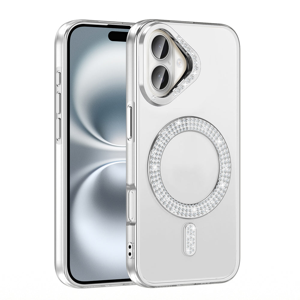 Apple iPhone 16 Plus Kılıf Pırlanta Taş Tasarımlı M-safe Şarj Özellikli Zore Karetta Silikon Kapak Mor