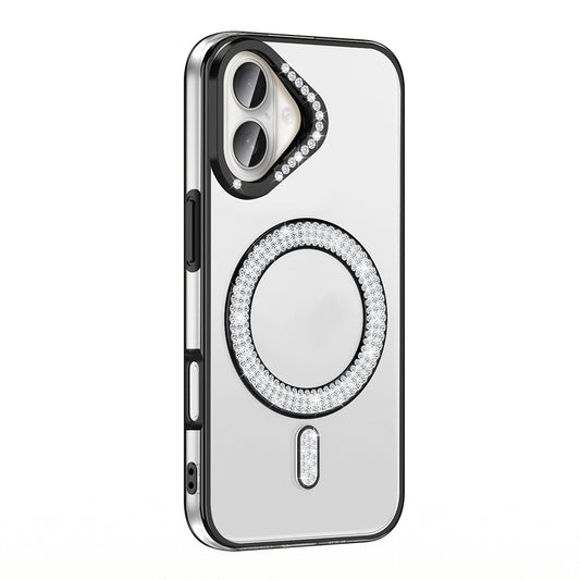 Apple iPhone 16 Plus Kılıf Pırlanta Taş Tasarımlı M-safe Şarj Özellikli Zore Karetta Silikon Kapak Siyah