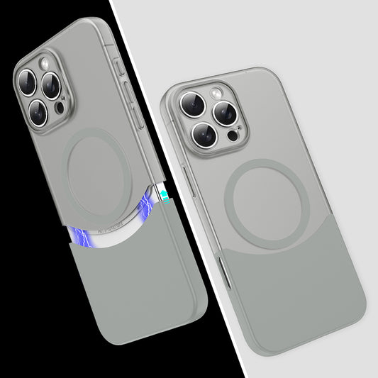 Apple iPhone 16 Pro Kılıf M-Safe Şarj Özellikli Mıknatıslı Zore Duble Kapak Gri